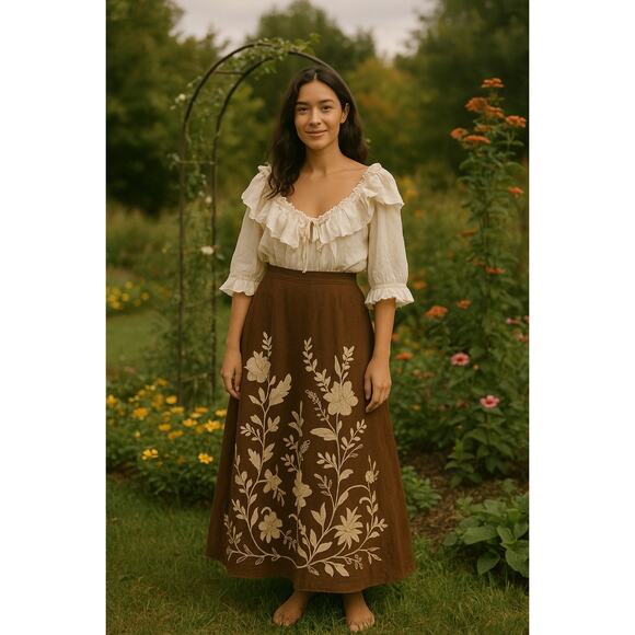 Made in Italy Cotton gauze Ruffle Peasant Top Boho Cottagecore Poet Blouse Med - Picture 1 of 8